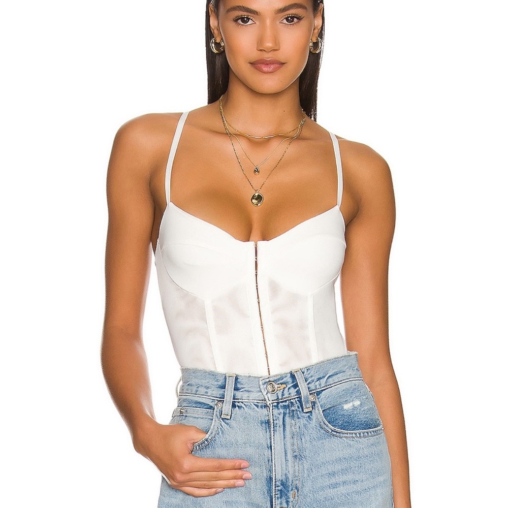 Free People Night Rhythm Corset Bodysuit in Ivory Small